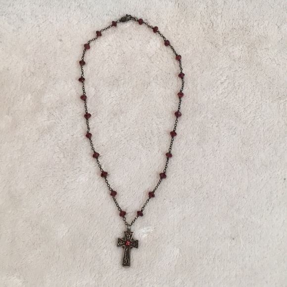 Handmade vintage sterling and garnet necklace - Picture 2 of 4